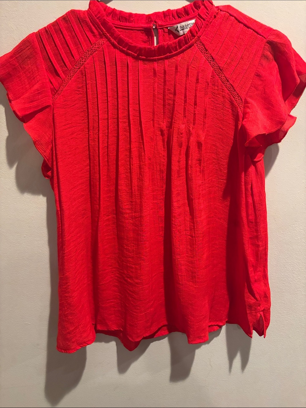 Nanette Lepore Red Pleated Flutter Sleeve Blouse